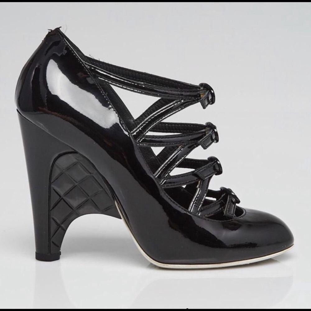 CHANEL Patent Buckle Leather Quilted Wedge Heels